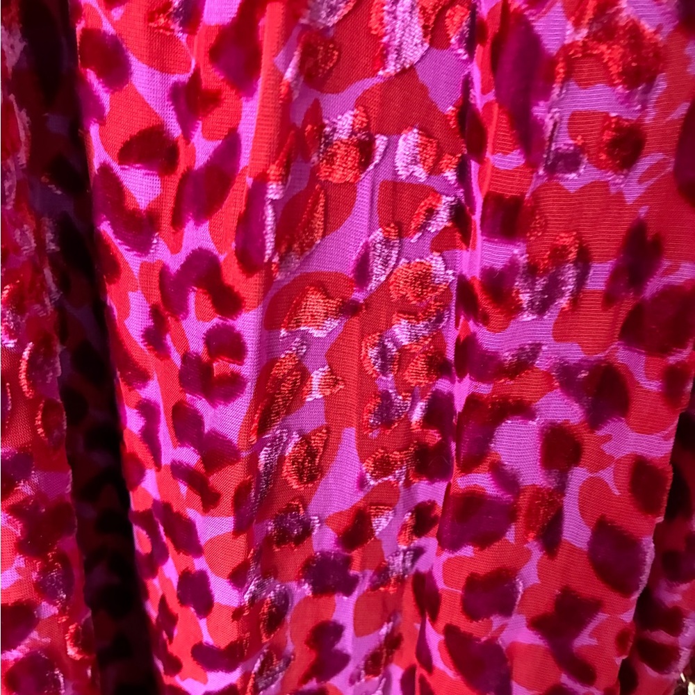 🌹Hale Bob Red & Fuchsia velvet burnout dress|Leopard print with gold chain|M✨ - Picture 5 of 8